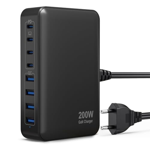 200W USB C Ladegerät, 8-Port USB-C Ladegerät GaN PD+QC Schnellladegerät mit 4 Type-C und 4 USB-A PD 65W Laptop Ladegerät Schnelles Laden Adapter Kompatibel mit MacBook/iPhone/ipad/Tablet/Smartphones 200W USB C Ladegerät, 8-Port USB-C Ladegerät GaN PD+QC Schnellladegerät mit 4 Type-C und 4 USB-A PD 65W Laptop Ladegerät Schnelles Laden Adapter Kompatibel mit MacBook/iPhone/ipad/Tablet/Smartphones von sccvee