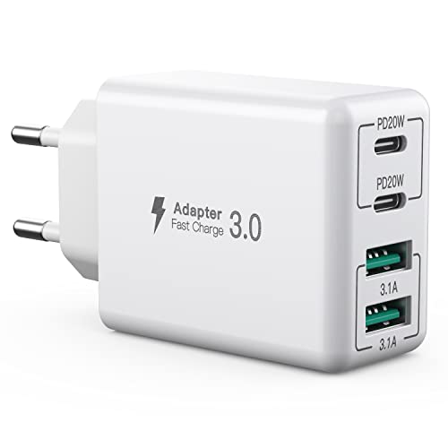 USB C Ladegerät, 40 W 4 Ports Mehrfach Ladegerät, USB Schnellladegerät Handy Stecker Charger, Dual Port PD+QC 3.0 Multiport Ladegerät kompatibel mit iPhone 12/13/14/15/16/Pro Max/XS/Samsung/Tablet von sccvee