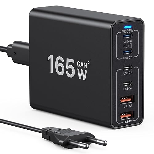 USB C Ladestation 165W GaN, USB C Desktop Ladegerät GaN 6 Port Schnelles Reise-Wandladegerät Adapter Kompatibel mit MacBook Pro/Air/iPhone 14/13/12 Serie/Samsung Galaxy S23/S22/S21/Laptop von sccvee