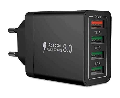 USB-Ladegerät, 33W Multi-Port-Ladestation, QC 3.0 Power Adapter, 4-Port USB-Schnellladegerät, kompatibel mit iPhone 12/13/14/15/16/Samsung S24/S23/S22/S21 (Schwarz) von sccvee