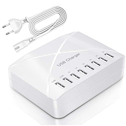 USB-Ladegerät 40W, 8-Port-Desktop-Multi-USB-Ladegerät USB-Ladehub mit intelligenter Erkennung Multi-Port-USB-Ladestation für Smartphones, Tablets und andere Geräte (weiß) von sccvee