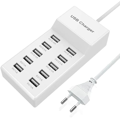 USB ladegerät mehrfach, 10 Port USB Ladegerät, USB netzteil, 40W Multi-Port-USB-Ladestation, USB-Hub, kompatibel mit iPhone 12/13/14/15/Samsung S23/Z Flod/Z Flip/iPad/Xiaomi/Huawei/Oppo/OnePlus. von sccvee