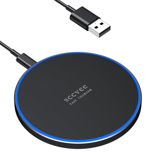 Wireless Charger 20W Max Schnelles Kabellosen Ladepad Induktions Ladegerät Kompatibel mit Samsung Galaxy S23/S22/S21/S20/S10, Kompatibel mit iPhone 12/13/14/15 Serie von sccvee