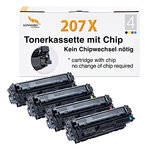 [Mit Chip] Schneider Printware Toner - Multipack- kompatibel für HP 207A 207X W2210X W2211X W2212X W2213X für HP Color Laserjet Pro MFP M255dw M255nw M282nw M283fdn M283fdw von schneiderprintware