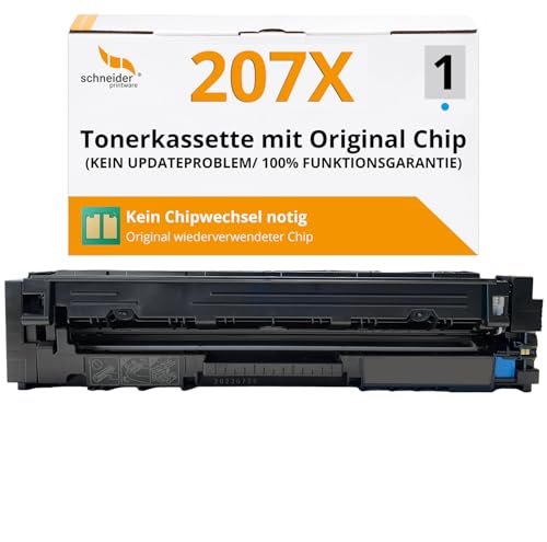 [Mit Original-Chip | wiederverwendet] Schneider Printware Toner kompatibel für HP 207A 207X W2211X Cyan für HP Color Laserjet Pro MFP M255dw M255nw M282nw M283fdn M283fdw | Keine UPDATEPROBLEME von schneiderprintware