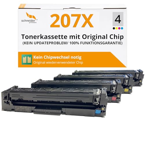 [Mit Original-Chip | wiederverwendet] Schneider Printware Toner - Multipack- kompatibel für HP 207A 207X W2210X W2211X W2212X W2213X für HP Color Laserjet Pro MFP M255dw M255nw M282nw M283fdn M283fdw von schneiderprintware