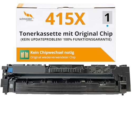 [Mit Original-Chip | wiederverwendet] Schneider Printware Toner kompatibel für HP 415X 415A W2031X Cyan für HP Color Laserjet Pro MFP M454 DN dw M479 dw fdn fdw fnw | Keine UPDATEPROBLEME| von schneiderprintware