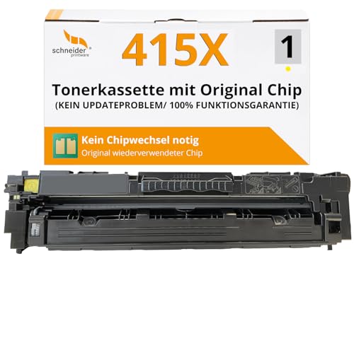 [Mit Original-Chip | wiederverwendet] Schneider Printware Toner kompatibel für HP 415X 415A W2032X gelb für HP Color Laserjet Pro MFP M454 DN dw M479 dw fdn fdw fnw | Keine UPDATEPROBLEME| von schneiderprintware