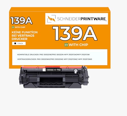 [Mit Wiederverwendeten Original-Chip] Schneider Printware Toner Kompatibel mit HP 139A 139X W1390A W1390X für Laserjet Pro 3002dw 3002dn 3002 MFP 3102fdn 3102fdw 3102 von schneiderprintware