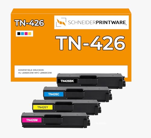 Schneider Printware TN426 Toner Kompatible für Brother TN426 TN-426 TN 426 HL-L8360CDW MFC-L8900CDW HL L8360CDW MFC L8900CDW TN-426BK TN-426C TN-426M TN-426Y (Schwarz Cyan Gelb Magenta, 4er-Pack) von schneiderprintware