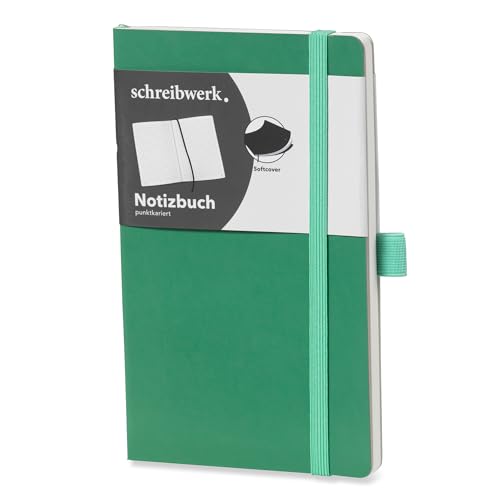 schreibwerk Notizbuch A5 dotted - 160 Seiten, Softcover, Punktraster, Lesezeichen und Stiftschlaufe - Smaragdgrün von schreibwerk