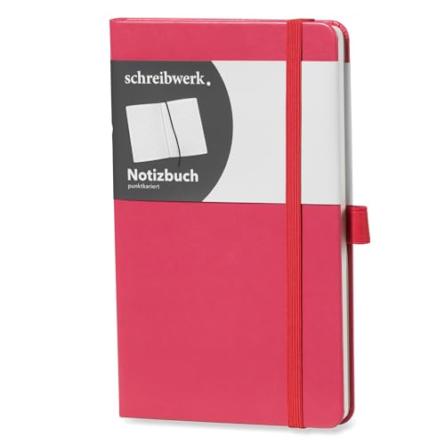 schreibwerk Notizbuch A5 dotted - 160 Seiten - PU-Hardcover - Punktraster, Lesezeichen und Stiftschlaufe - Himbeere von schreibwerk