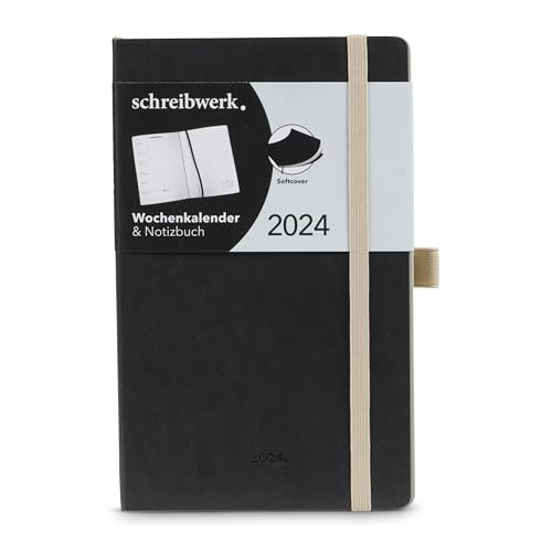 schreibwerk Wochenkalender 2024 - A5 Terminkalender - 160 linierte Seiten - Softcover Notizbuch schwarz von schreibwerk