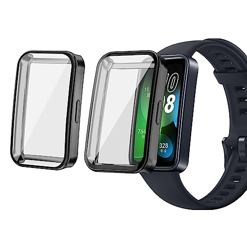 sciuU Hülle Kompatibel mit Huawei Band 8 Smart Watch, [2 Stück] Rundum Schutzhülle mit Displayschutzfolie, Flexible TPU-Gehäuse Case Schale Kompletter Schutz Cover für Huawei Band8, Schwarz * 2 von sciuU