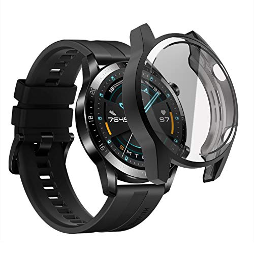 sciuU Hülle Kompatibel mit Huawei GT 2 (46mm, Erschienen im 2019), Rundum Schutzhülle mit Displayschutzfolie, Flexible TPU-Gehäuse Case Schale Kompletter Schutz Cover für Huawei GT 2, Schwarz von sciuU