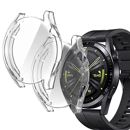 sciuU Hülle Kompatibel mit Huawei GT 3 46mm Smartwatch, [2 Stück] Rundum Schutzhülle mit Displayschutzfolie, Flexible TPU-Gehäuse Case Schale Kompletter Schutz Cover für GT3, Klar + Klar von sciuU
