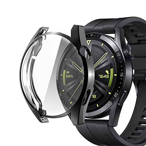 sciuU Hülle Kompatibel mit Huawei GT 3 46mm Smartwatch, Rundum Schutzhülle mit Displayschutzfolie, Flexible TPU-Gehäuse Case Schale Kompletter Schutz Cover für GT3, Schwarz von sciuU