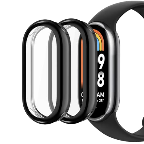 sciuU Hülle Kompatibel mit Xiaomi Mi Smart Band 8 Fitness, [2 Stück] Rundum Schutzhülle mit Displayschutzfolie, Flexible TPU-Gehäuse Case Schale Kompletter Schutz Cover für Mi Band 8, Schwarz * 2 von sciuU