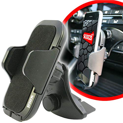 scozzi Handyhalterung Auto CD Schlitz Einschub Fach Handy KFZ Halterung Halter zB kompatibel mit Samsung S23 S22 S21 S20 A54 A53 für iPhone 15 14 13 12 11 XR FE Plus Ultra Mini Lite Pro von scozzi