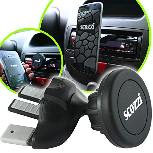 scozzi Handyhalterung Auto CD Schlitz Magnet Einschub Fach Handy KFZ Halterung Halter zB kompatibel mit Samsung S23 S22 S21 S20 A54 A53 für iPhone 15 14 13 12 11 FE Plus Ultra Mini Lite Pro von scozzi