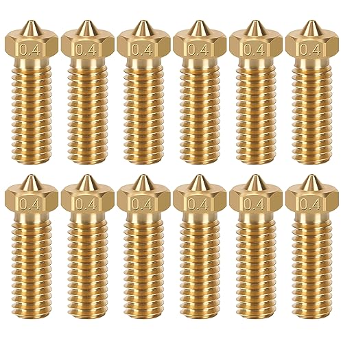 3D Drucker Düsen Nozzle Volcano Set (12 Stück), 0,4mm Messingdüsen für Volcano Hotend 3D-Drucker, Messing Extruder Düsen, Premium Extruder Druckkopfdüsen für Filament 1,75 mm von sdhiiolp