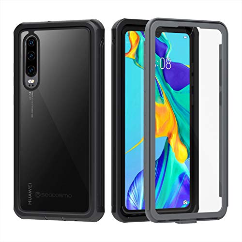 seacosmo Huawei P30 Hülle, Stoßfest P30 Case 360 Grad Rugged Schutzhülle mit eingebautem Displayschutz für P30, Schwarz von seacosmo
