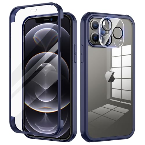 seacosmo Kompatibel für iPhone 12 Pro Hülle mit eingebautem Panzerglas Displayschutz und Kamera Schutzfolie [9H HD], 360 Grad Case Ganzkörper Stoßfeste Handyhülle iPhone 12 Pro - Blau von seacosmo