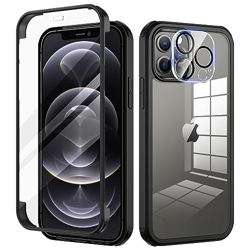 seacosmo Kompatibel für iPhone 12 Pro Hülle mit eingebautem Panzerglas Displayschutz und Kamera Schutzfolie [9H HD], 360 Grad Case Ganzkörper Stoßfeste Handyhülle iPhone 12 Pro - Schwarz von seacosmo