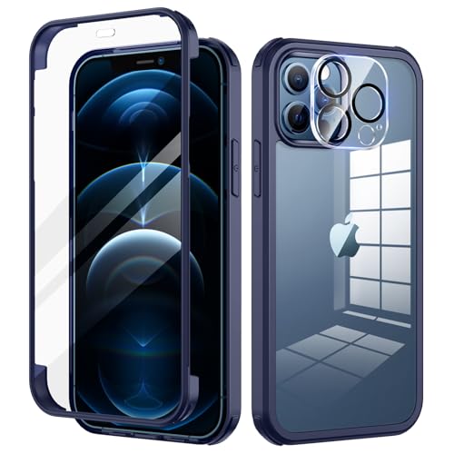 seacosmo Kompatibel für iPhone 12 Pro Max Hülle mit eingebautem Panzerglas Displayschutz und Kamera Schutzfolie [9H HD], 360 Grad Case Ganzkörper Stoßfeste Handyhülle iPhone 12 Pro Max - Blau von seacosmo