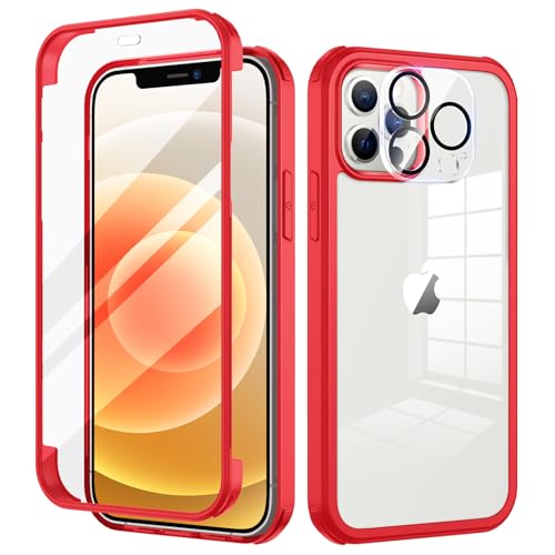 seacosmo Kompatibel für iPhone 12 Pro Max Hülle mit eingebautem Panzerglas Displayschutz und Kamera Schutzfolie [9H HD], 360 Grad Case Ganzkörper Stoßfeste Handyhülle iPhone 12 Pro Max - Rot von seacosmo