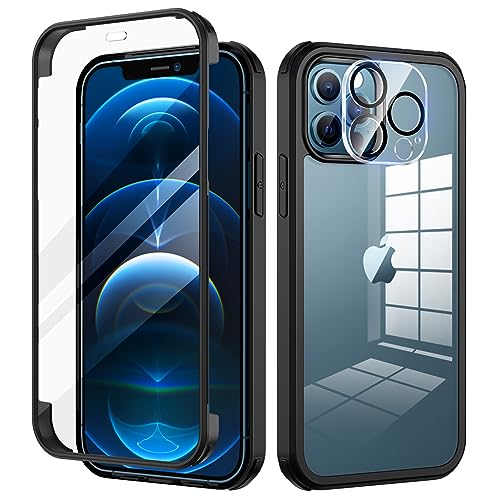 seacosmo Kompatibel für iPhone 12 Pro Max Hülle mit eingebautem Panzerglas Displayschutz und Kamera Schutzfolie [9H HD], 360 Grad Case Ganzkörper Stoßfeste Handyhülle iPhone 12 Pro Max - Schwarz von seacosmo