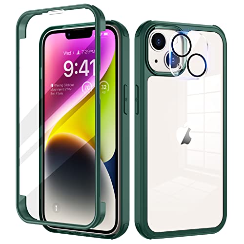 seacosmo Kompatibel für iPhone 14 Hülle mit eingebautem Panzerglas Displayschutz und Kamera Schutzfolie [9H HD], 360 Grad Handyhülle Ganzkörper Stoßfeste iPhone 14 Case - Grün von seacosmo