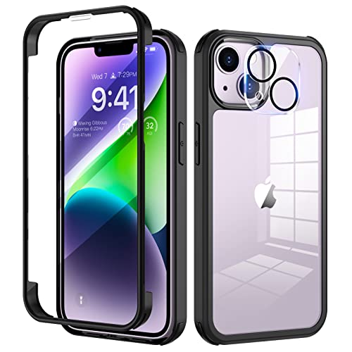 seacosmo Kompatibel für iPhone 14 Plus Hülle mit eingebautem Panzerglas Displayschutz und Kamera Schutzfolie [9H HD], 360 Grad Handyhülle Ganzkörper Stoßfeste iPhone 14 Plus Case - Schwarz von seacosmo