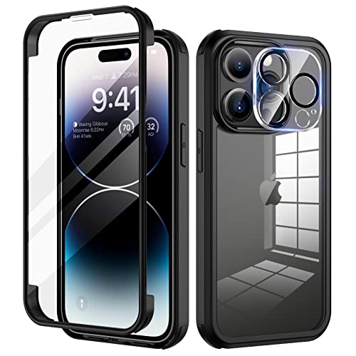 seacosmo Kompatibel für iPhone 14 Pro Hülle mit eingebautem Panzerglas Displayschutz und Kamera Schutzfolie [9H HD], 360 Grad Handyhülle Ganzkörper Stoßfeste iPhone 14 Pro Case - Schwarz von seacosmo