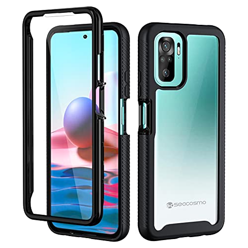 seacosmo Kompatibel mit Xiaomi Redmi Note 10/10S 4G 6.43" Hülle, Stoßfest Rugged Schutzhülle mit eingebautem Displayschutz, Schwarz von seacosmo