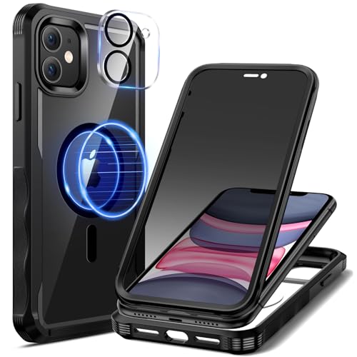 seacosmo Sichtschutz für iPhone 11 Hülle [Kompatibel mit Magnetisch], Anti-Spy Handyhülle 360 Grad Schutzhülle, Stoßfestes Case mit Eingebautem Privacy Panzerglas und Kamera Schutzfolie [9H HD] von seacosmo
