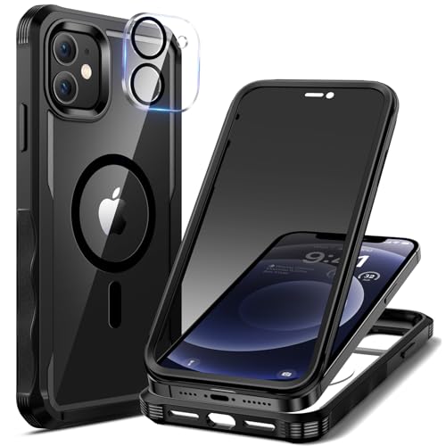seacosmo Sichtschutz für iPhone 12 Hülle [Kompatibel mit MagSafe], Anti-Spy Handyhülle 360 Grad Schutzhülle, Stoßfestes Case mit Eingebautem Privacy Panzerglas und Kamera Schutzfolie [9H HD] von seacosmo