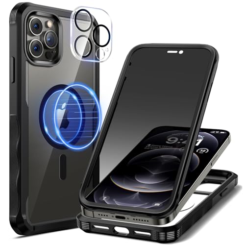 seacosmo Sichtschutz für iPhone 12 Pro Hülle [Kompatibel mit Magnetisch], Anti-Spy Handyhülle 360 Grad Schutzhülle, Stoßfestes Case mit Eingebautem Privacy Panzerglas und Kamera Schutzfolie [9H HD] von seacosmo