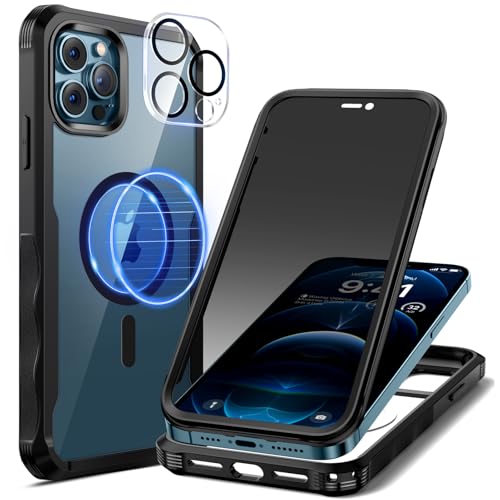 seacosmo Sichtschutz für iPhone 12 Pro Max Hülle [Kompatibel mit Magnetisch], Anti-Spy Handyhülle 360 Grad Schutzhülle, Stoßfestes Case mit Privacy Panzerglas und Kamera Schutzfolie [9H HD] von seacosmo