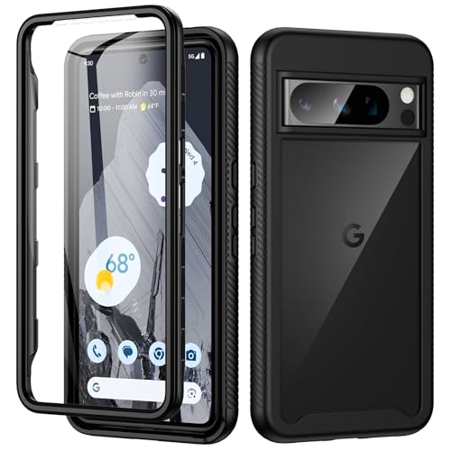 seacosmo für Google Pixel 8 Pro Hülle [mit Eingebautem Displayschutz] 360 Grad vollschutz Pixel 8 Pro Case Stoßfest Rugged Handyhülle, Schwarz von seacosmo
