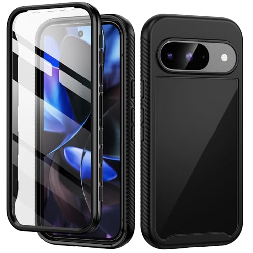 seacosmo für Google Pixel 9/9 Pro Hülle [mit Eingebautem Displayschutz] 360 Grad vollschutz Pixel 9/9 Pro Case Stoßfest Rugged Handyhülle, Schwarz von seacosmo