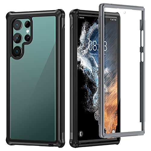 seacosmo für Samsung Galaxy S22 Ultra Hülle [mit Eingebautem Displayschutz] 360 Grad vollschutz Handyhülle S22 Ultra 5G Stoßfest Rugged Case, Schwarz von seacosmo
