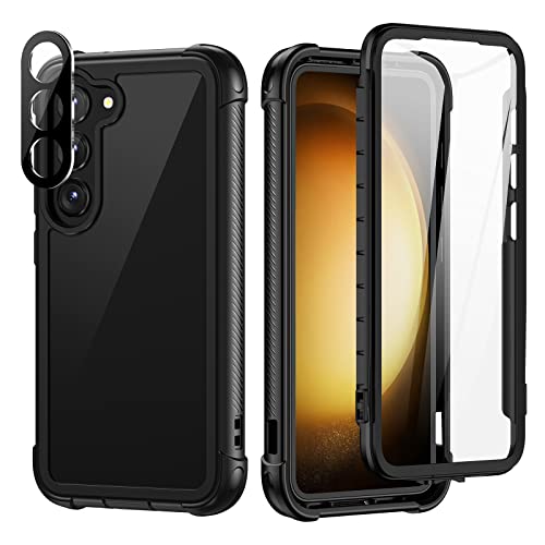 seacosmo für Samsung Galaxy S23 Hülle mit Eingebautem Displayschutz und 9H Kamera Schutzfolie, 360 Grad vollschutz Handyhülle S23 5G Stoßfest Rugged Case, Schwarz von seacosmo
