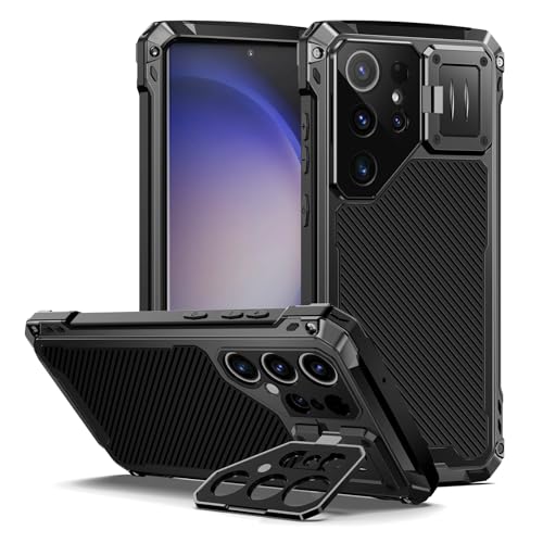 seacosmo für Samsung Galaxy S23 Ultra Hülle[mit Kamera Ständer], Magnetisch Handyhülle 360 Grad Protection Panzerhülle Stoßfest Metall Case, Outdoor Schutzhülle für Samsung S23 Ultra - Schwarz von seacosmo