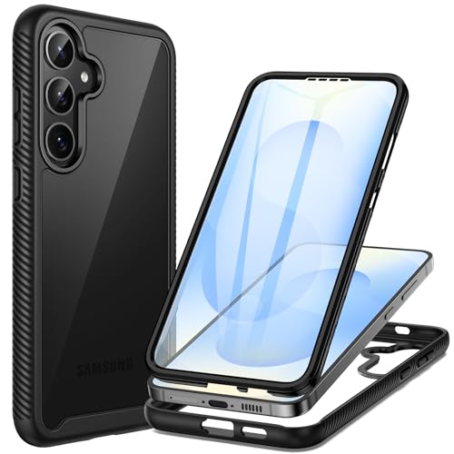 seacosmo für Samsung Galaxy S25 Hülle mit Eingebautem Displayschutz, 360 Grad vollschutz Handyhülle S24 5G Stoßfest Rugged Case, Schwarz von seacosmo