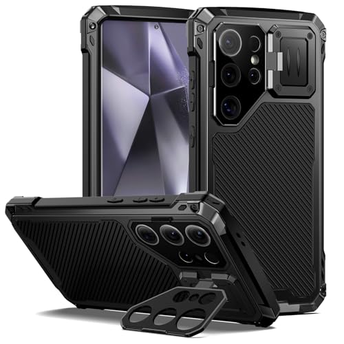 seacosmo für Samsung Galaxy S24 Ultra Hülle[mit Kamera Ständer], Magnetisch Handyhülle 360 Grad Protection Panzerhülle Stoßfest Metall Case, Outdoor Schutzhülle für Samsung S24 Ultra - Schwarz von seacosmo