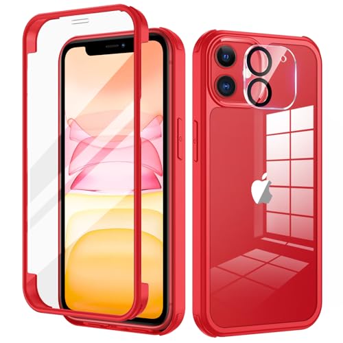 seacosmo für iPhone 11 Hülle mit eingebautem Panzerglas Displayschutz und Kamera Schutzfolie [9H HD], 360 Grad Case Ganzkörper Stoßfeste Handyhülle iPhone 11 - Rot von seacosmo