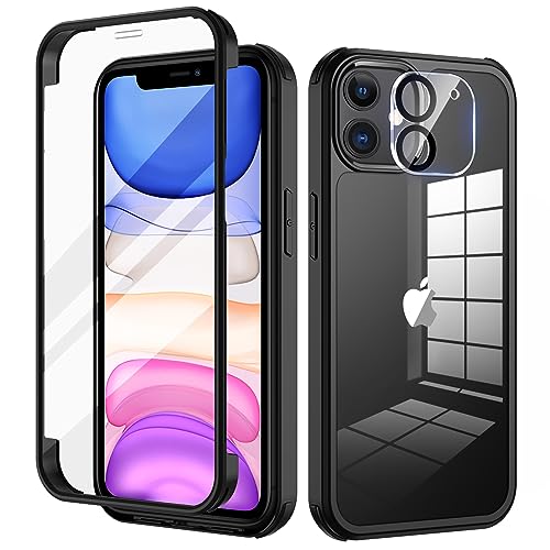 seacosmo für iPhone 11 Hülle mit eingebautem Panzerglas Displayschutz und Kamera Schutzfolie [9H HD], 360 Grad Case Ganzkörper Stoßfeste Handyhülle iPhone 11 - Schwarz von seacosmo