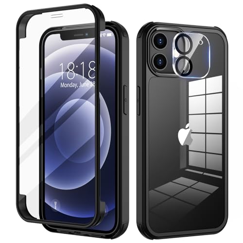 seacosmo für iPhone 12 Mini Hülle mit eingebautem Panzerglas Displayschutz und Kamera Schutzfolie [9H HD], 360 Grad Handyhülle Ganzkörper Stoßfeste iPhone 12 Mini Case - Schwarz von seacosmo