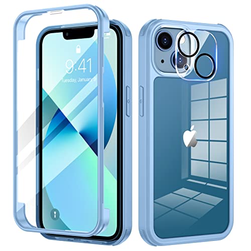 seacosmo für iPhone 13 Hülle mit eingebautem Panzerglas Displayschutz und Kamera Schutzfolie [9H HD], 360 Grad Handyhülle Ganzkörper Stoßfeste iPhone 13 Case - Blau von seacosmo